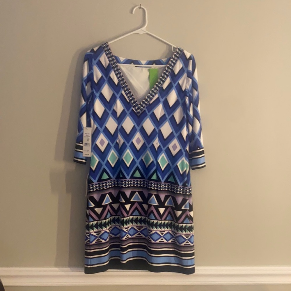 NWT Eliza J V Neck Geometric Shift Dress 6P